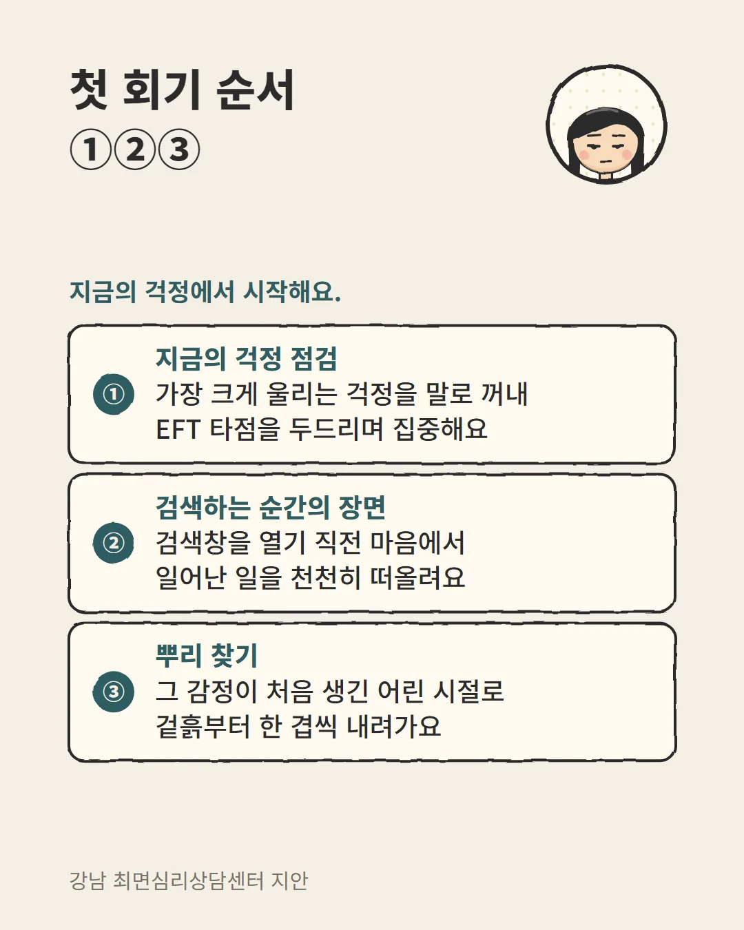 건강염려증 최면상담 첫 회기, 지금의 걱정 점검부터 뿌리 찾기까지 순서 카드