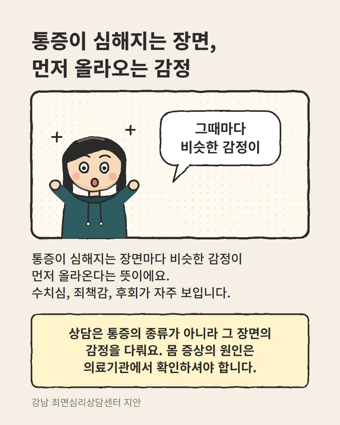 긴장성 두통 최면상담에서 통증이 심해지는 장면마다 먼저 올라오는 감정을 보는 카드